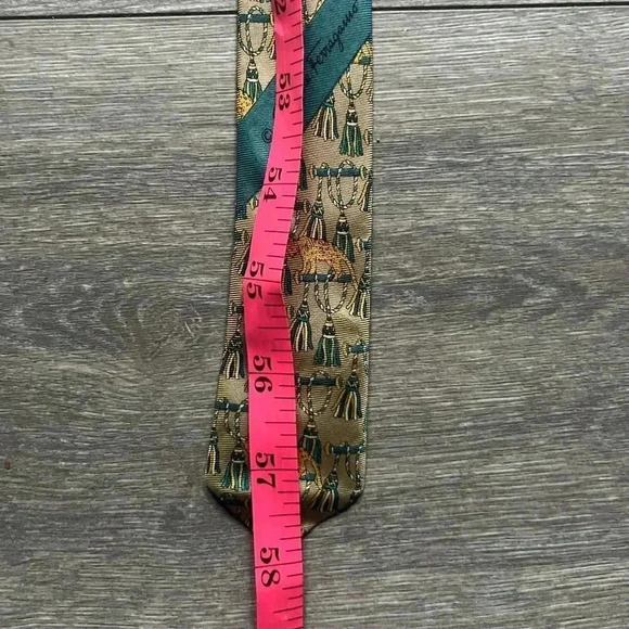 Salvatore Ferragamo Silk Gold Blue Tassel Cheetah Print 58” Men’s Necktie - Picture 6 of 6